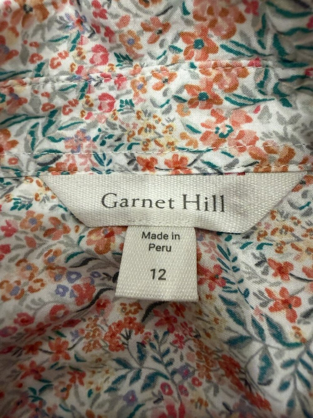 Garnet Hill 100% Organic Pima Cotton Floral Shirt | Size 12 - Picture 3 of 10